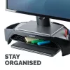 Fellowes Computer Monitor Stand with 3 Height Adjustments - Smart Suites Monitor Riser Plus with Storage Area - Ergonomic Adjustable Monitor Stand for Computers - Max Weight 10KG/Max Size 21 inch - Black