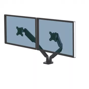 Fellowes Platinum Series Dual Monitor Arm - Monitor Mount for Two 8KG 40 inch Screens - Adjustable Dual Monitor Desk Mount - Tilt 45° Pan 180° Swivel 360° Rotation 360°, VESA 75 x 75/100 x 100 - Black