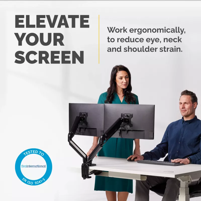 Fellowes Platinum Series Dual Monitor Arm - Monitor Mount for Two 8KG 40 inch Screens - Adjustable Dual Monitor Desk Mount - Tilt 45° Pan 180° Swivel 360° Rotation 360°, VESA 75 x 75/100 x 100 - Black