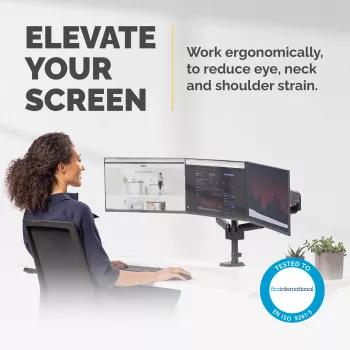 Fellowes Platinum Series Triple Monitor Arm - Monitor Mount for Three 7KG 27 inch Screens - Adjustable Triple Monitor Desk Mount - Tilt 45° Pan 180° Swivel 360° Rotation 360°, VESA 75 x 75/100 x 100 - Black