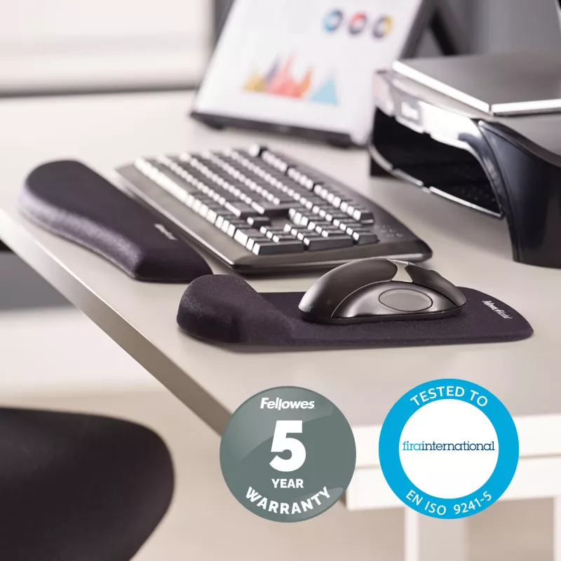 Fellowes Mouse Mat Wrist Support - PlushTouch Mouse Pad with Non Slip Rubber Base & Antibacterial Protection - Ergonomic Mouse Mat for Computer, Laptop, Home Office Use - Black
