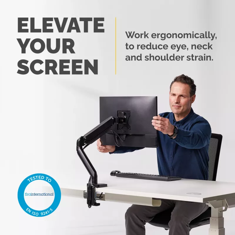 Fellowes Platinum Series Monitor Arm - Monitor Mount for 8KG 40 inch Screens - Adjustable Monitor Desk Mount - Tilt 45° Pan 180° Swivel 360° Rotation 360°, VESA 75 x 75/100 x 100 - Black