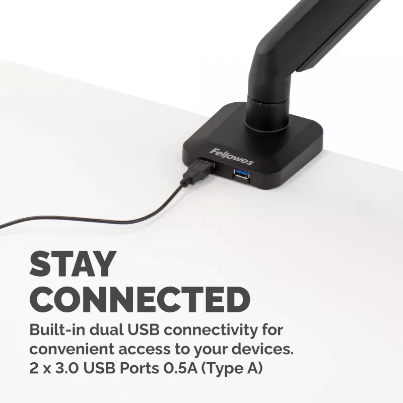 Fellowes Platinum Series Monitor Arm - Monitor Mount for 8KG 40 inch Screens - Adjustable Monitor Desk Mount - Tilt 45° Pan 180° Swivel 360° Rotation 360°, VESA 75 x 75/100 x 100 - Black