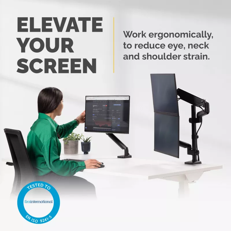 Fellowes Platinum Series Dual Stacking Monitor Arm - Monitor Mount for Two 8KG 27 inch Screens - Adjustable Dual Monitor Desk Mount - Tilt 45° Pan 180° Swivel 360° Rotation 360°, VESA 75 x 75/100 x 100 - Black