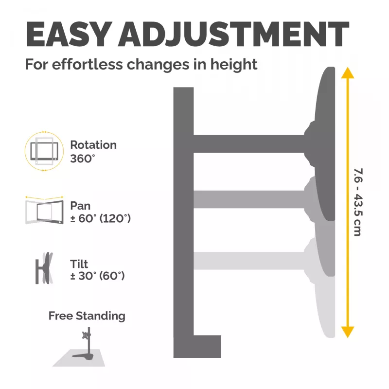Fellowes Seasa Dual Monitor Arm - Freestanding Monitor Mount for 8KG 27 inch Screens - Ergonomic Adjustable Monitor Arm - Tilt 45° Pan 120° Rotation 360°, VESA 75 x 75/100 x 100 - Black