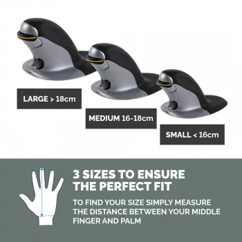 Fellowes Ambidextrous Vertical Mouse - Small Wireless, Ambidextrous, Vertical design, Laser, RF Wireless, 1200 DPI, Black, Silver