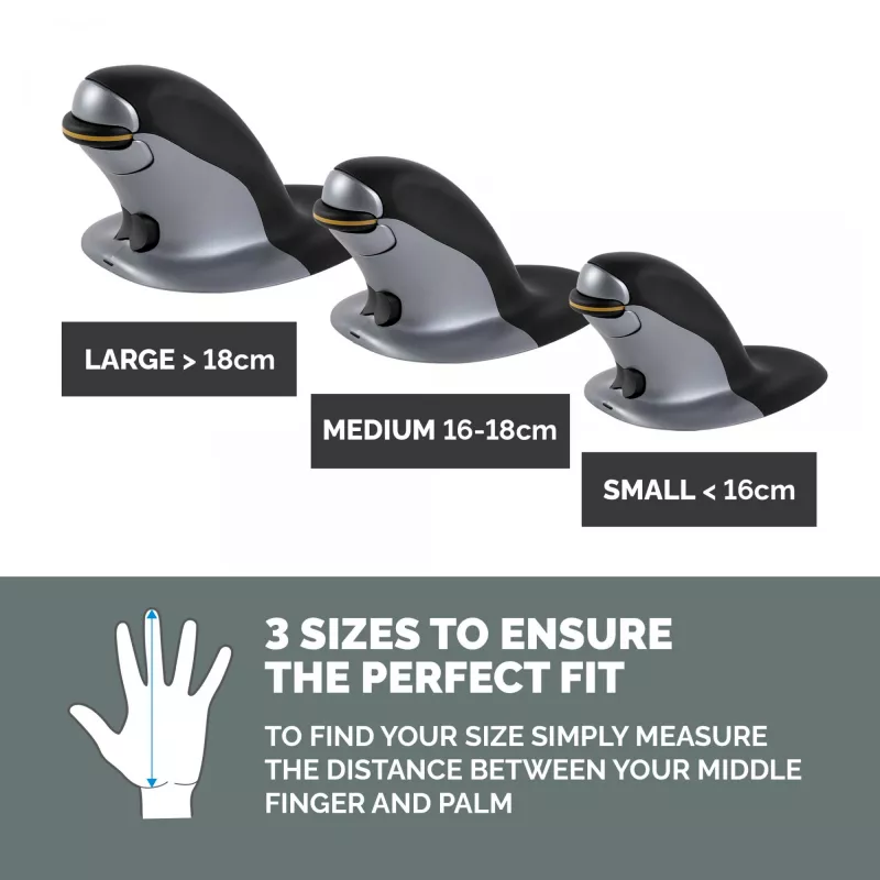 Fellowes Ambidextrous Vertical Mouse - Small Wireless, Ambidextrous, Vertical design, Laser, RF Wireless, 1200 DPI, Black, Silver