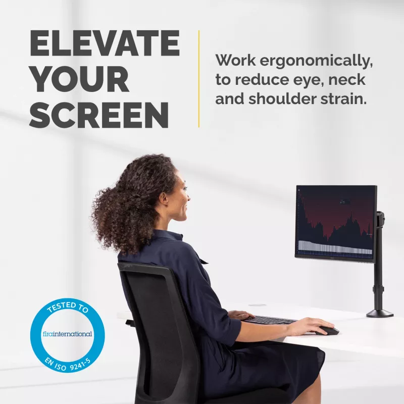 Fellowes Reflex Monitor Arm - Monitor Mount for 8KG 32 inch Screens - Adjustable Monitor Desk Mount - Tilt 45° Pan 180° Rotation 360°, VESA 75 x 75/100 x 100 - Black