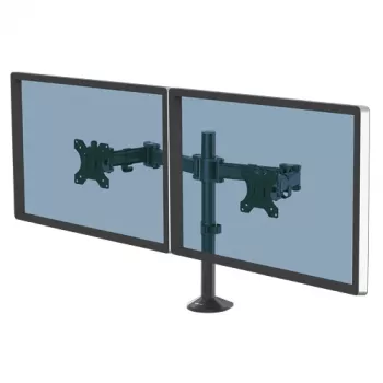Fellowes Reflex Dual Monitor Arm - Dual Monitor Mount for 8KG 27 inch Screens - Adjustable Monitor Desk Mount - Tilt 45° Pan 180° Rotation 360°, VESA 75 x 75/100 x 100 - Black