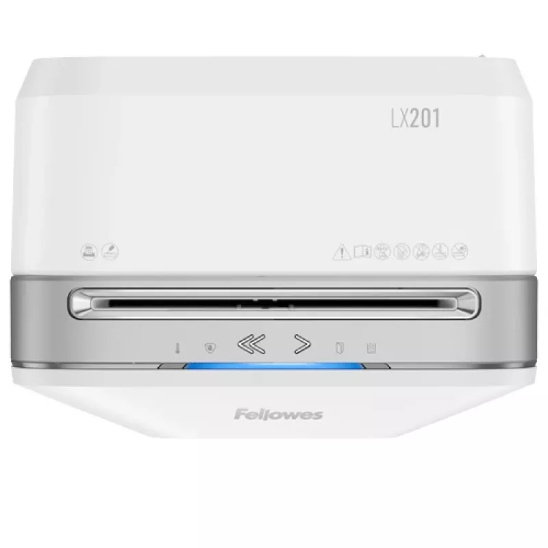 Fellowes Powershred LX201 Micro-Cut Shredder white, Micro-cut shredding, 23 cm, 2 x 12 mm, 22 L, Touch, 4 wheel(s)