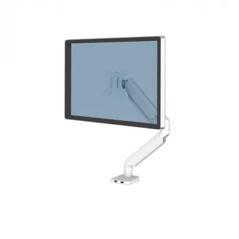 Fellowes Platinum Series Monitor Arm - Monitor Mount for 8KG 40 inch Screens - Adjustable Monitor Desk Mount - Tilt 45° Pan 180° Swivel 360° Rotation 360°, VESA 75 x 75/100 x 100 - White