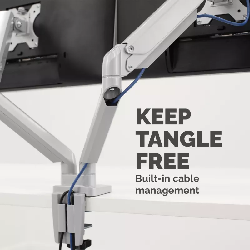 Fellowes Platinum Series Dual Monitor Arm - Monitor Mount for Two 8KG 40 inch Screens - Adjustable Dual Monitor Desk Mount - Tilt 45° Pan 180ᵒ Swivel 360ᵒ Rotation 360ᵒ, VESA 75 x 75/100 x 100 - Silver