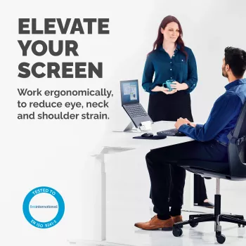 Fellowes Laptop Stand for Desk - Hylyft Adjustable Laptop Stand for the Home and Office - Laptop Riser with 6 Height Adjustments - Max Monitor Size 17 inch, Max Weight 5KG - Silver/Black