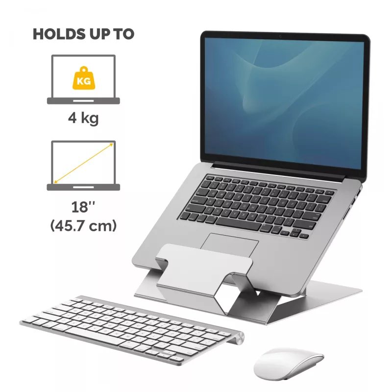 Fellowes Laptop Stand for Desk - Hylyft Adjustable Laptop Stand for the Home and Office - Laptop Riser with 6 Height Adjustments - Max Monitor Size 17 inch, Max Weight 5KG - Silver/Black