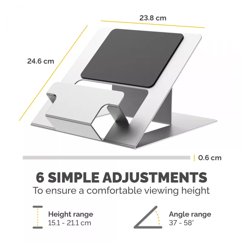 Fellowes Laptop Stand for Desk - Hylyft Adjustable Laptop Stand for the Home and Office - Laptop Riser with 6 Height Adjustments - Max Monitor Size 17 inch, Max Weight 5KG - Silver/Black