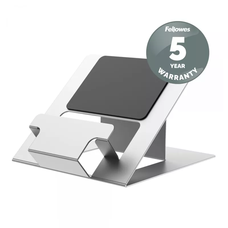 Fellowes Laptop Stand for Desk - Hylyft Adjustable Laptop Stand for the Home and Office - Laptop Riser with 6 Height Adjustments - Max Monitor Size 17 inch, Max Weight 5KG - Silver/Black