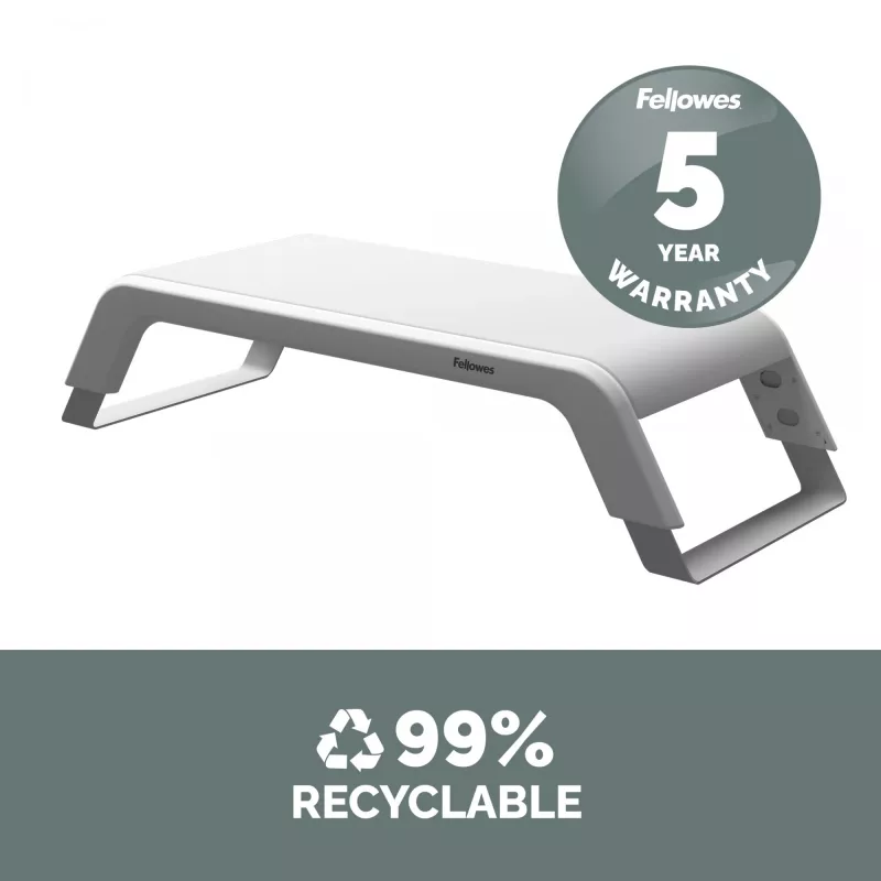 Fellowes Computer Monitor Stand with 3 Height Adjustments - Hana LT Monitor Riser - Ergonomic Adjustable Monitor Stand for Computers - Max Weight 22.6KG - White