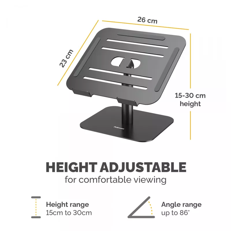 Fellowes Alumia Laptop Riser Desk Based Laptop Stand Max Size 15 inch Max Weight 5kg Black