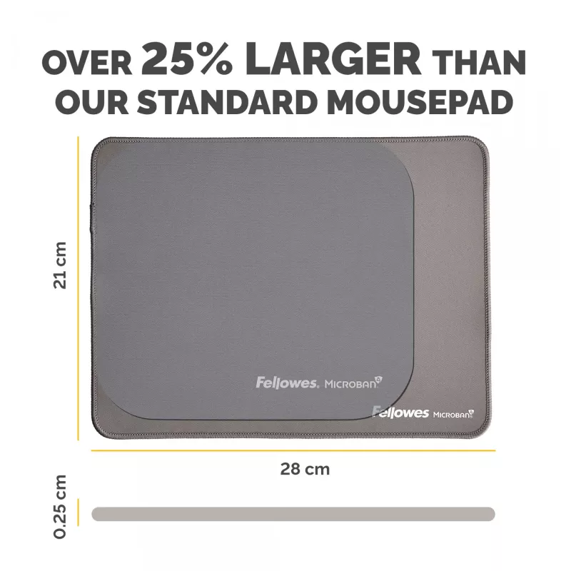 Fellowes Breyta XL Mouse Mat with Non-Slip Base XL Mouse Pad with Antibacterial Protection Grey