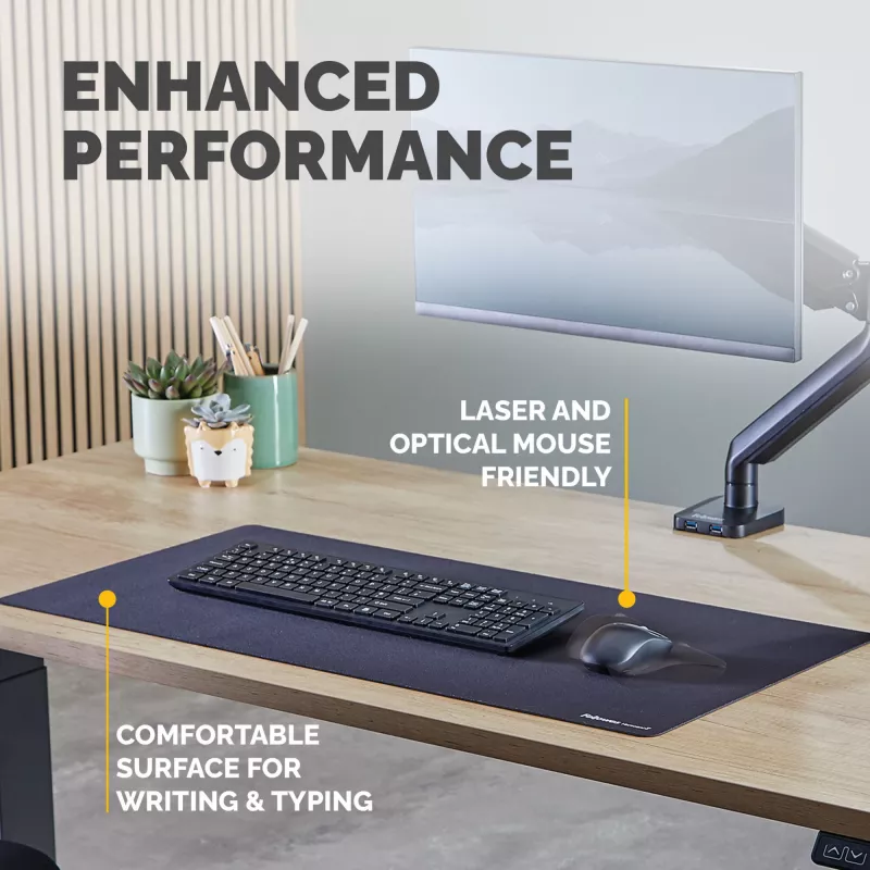 Fellowes Computer Desk Mat with Non-Slip Base Breyta Desk Mat with Antibacterial Protection Black