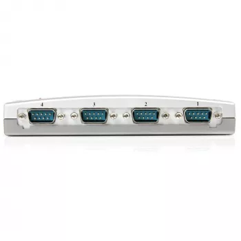 StarTech.com 4 Port USB to RS232 Serial DB9 Adapter Hub, USB, Serial, Silver, Plastic, CE, FCC, RoHS, 1 W