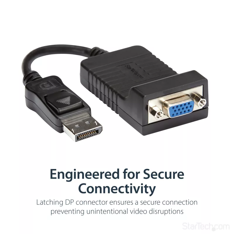 StarTech.com DisplayPort to VGA Adapter - Active DP to VGA Converter - 1080p Video - Durable - DP/DP++ Source to VGA Monitor Cable Adapter Dongle - DP 1.2 to VGA - Latching DP Connector