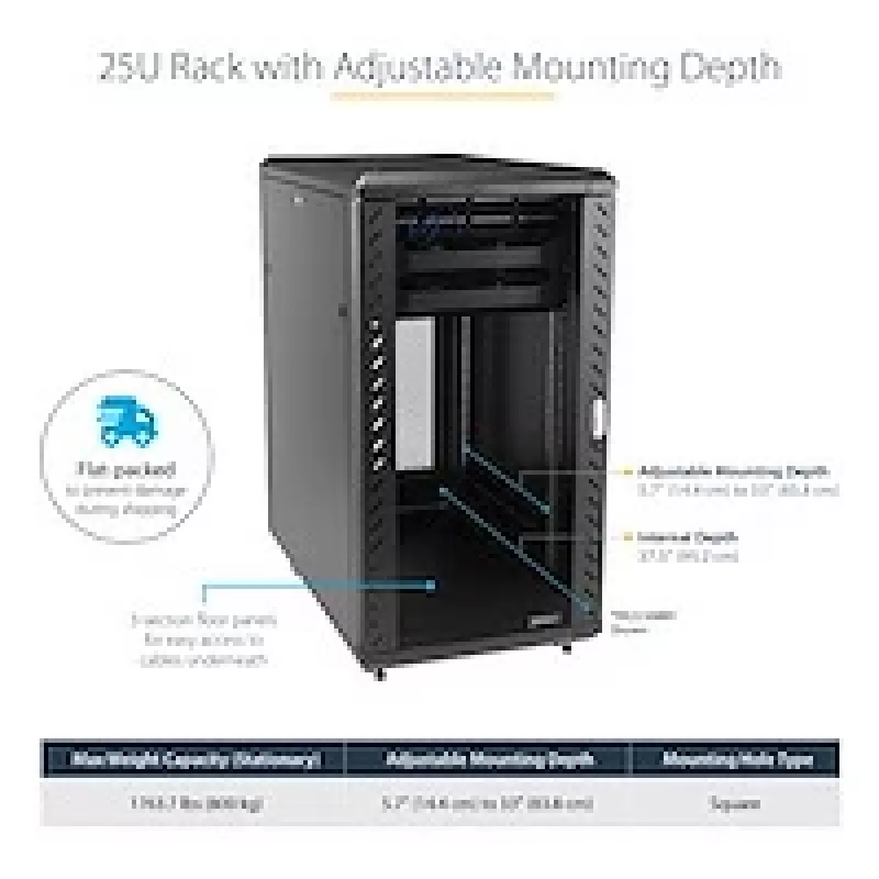 StarTech.com 4-Post 25U Server Rack Cabinet, Lockable 19 inch Data Rack Cabinet for Computer / AV / IT Equipment, Office / Home Network Rack with Casters & Adjustable Mounting Rails