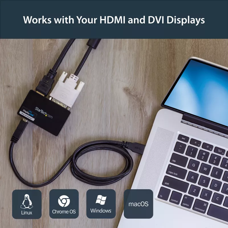 StarTech.com USB 3.0 to HDMI / DVI Adapter - 2048x1152, 3.2 Gen 1 (3.1 Gen 1), USB Type-B, DVI output, HDMI output, 2048 x 1152 pixels