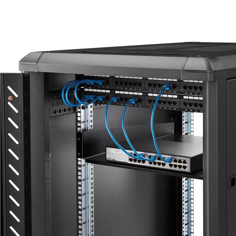 StarTech.com 2U Server Rack Shelf - Universal Rack Mount Cantilever Shelf for 19 inch Network Equipment Rack & Cabinet - Heavy Duty Steel – Weight Capacity 50lb/23kg - 22 inch Deep Tray, Black