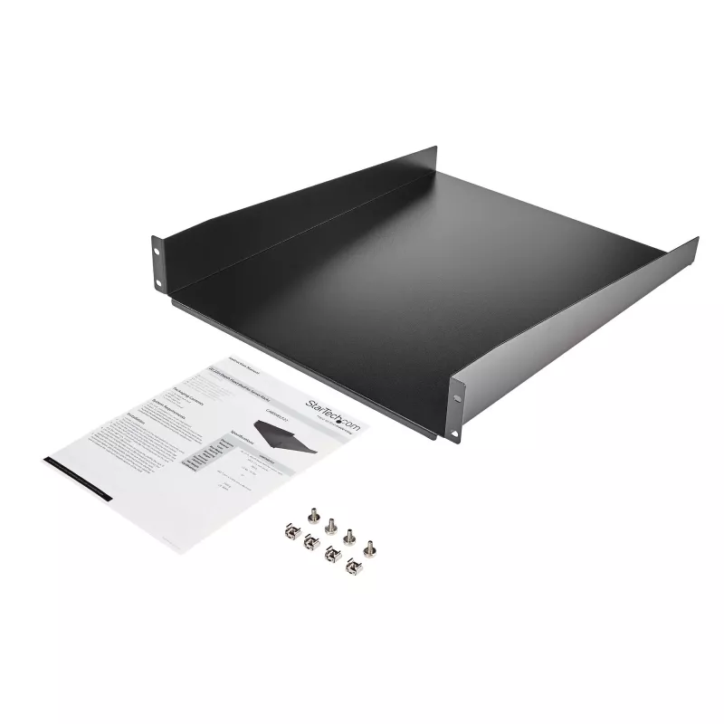 StarTech.com 2U Server Rack Shelf - Universal Rack Mount Cantilever Shelf for 19 inch Network Equipment Rack & Cabinet - Heavy Duty Steel – Weight Capacity 50lb/23kg - 22 inch Deep Tray, Black