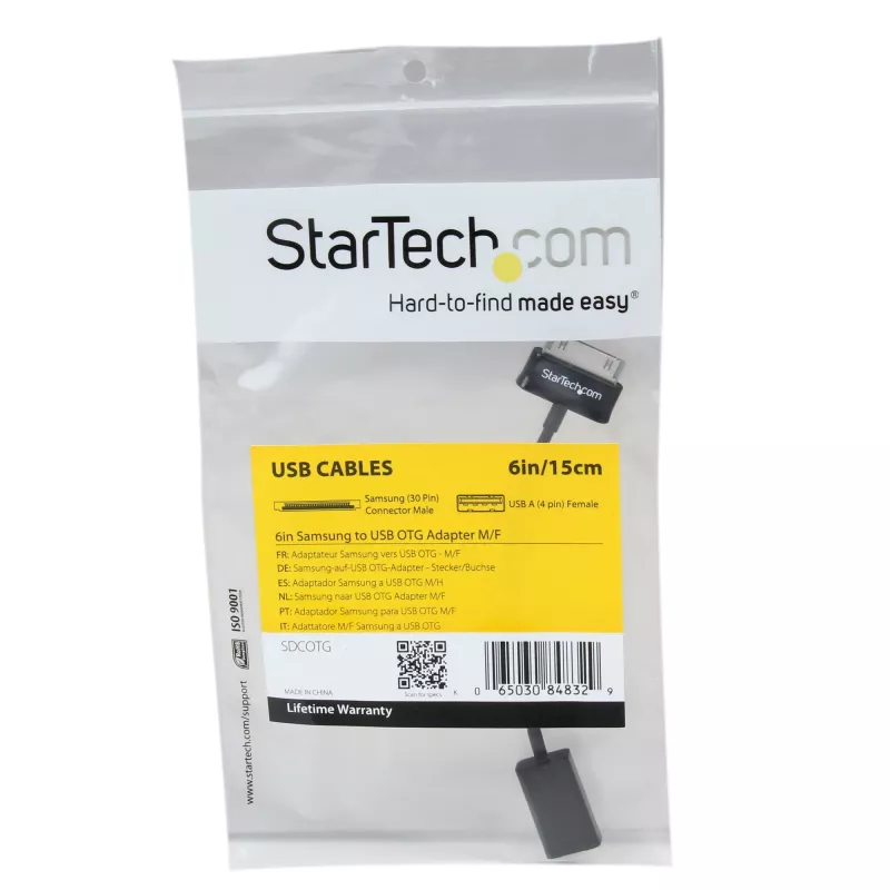 StarTech.com USB OTG Adapter Cable for Samsung Galaxy Tab, 0.1524 m, Samsung 30p, USB A, Black, Male, Female