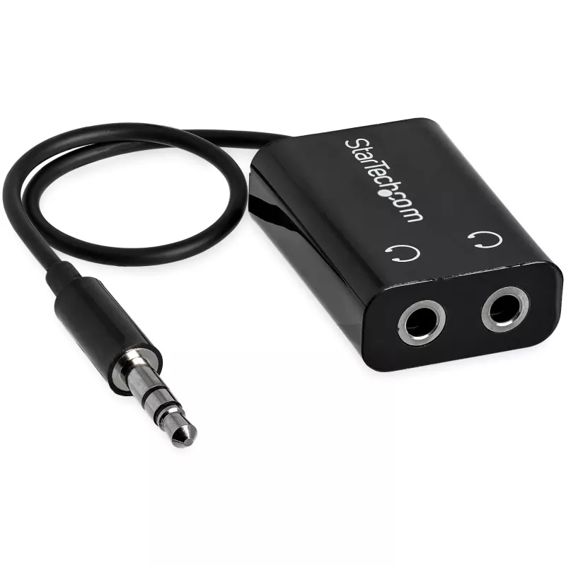 StarTech.com Black Slim Mini Jack Headphone Splitter Cable Adapter - 3.5mm Male to 2x 3.5mm Female