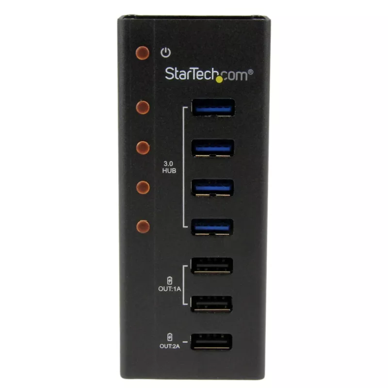 StarTech.com 4 Port USB 3.0 Hub plus 3 Dedicated USB Charging Ports (2 x 1A & 1 x 2A) - Wall Mountable Metal Enclosure~4 Port USB 3.0 Hub (5Gbps) plus 3 Dedicated USB Charging Ports (2 x 1A & 1 x 2A) - Wall Mountable Metal Enclosure