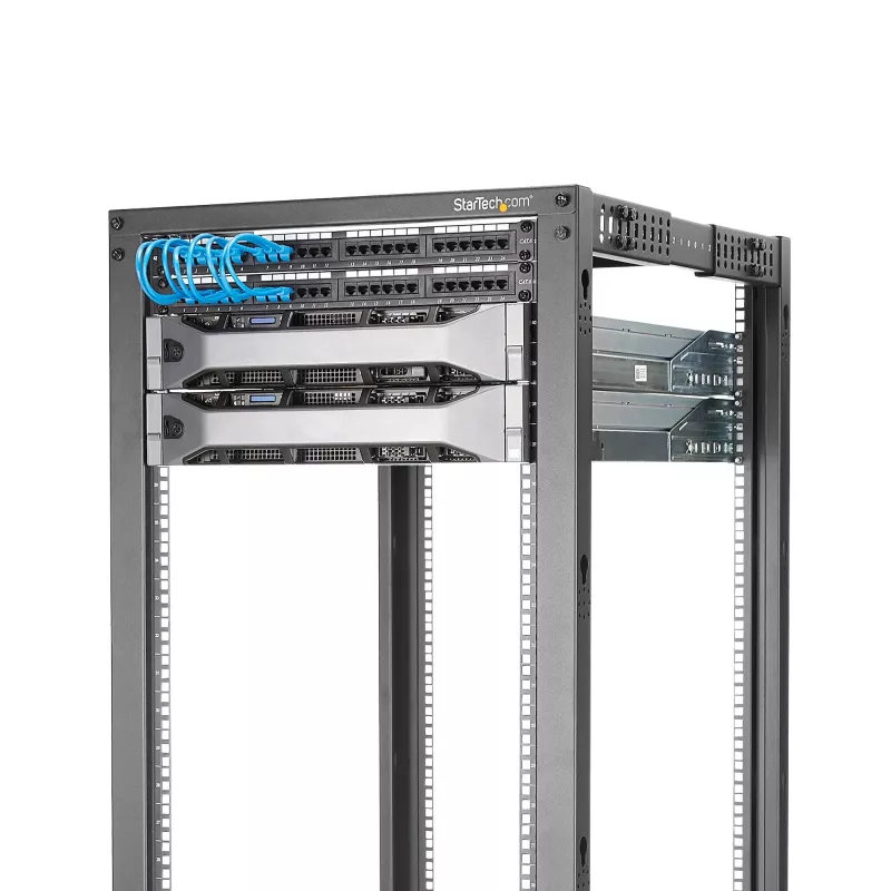 StarTech.com 4-Post 42U Mobile Open Frame Server Rack, Four Post 19 inch Network Rack with Wheels, Rolling Rack with Adjustable Depth for Computer/AV/Data/IT Equipment - Casters, Leveling Feet or Floor Mounting