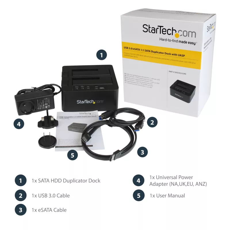 StarTech.com Dual Bay Hard Drive Duplicator, Standalone USB 3.0 (5 Gbps) / eSATA to 2.5/3.5 inch SATA III HDD/SSD Cloner/Copier, Hard Drive Docking Station, Hard Disk Cloner