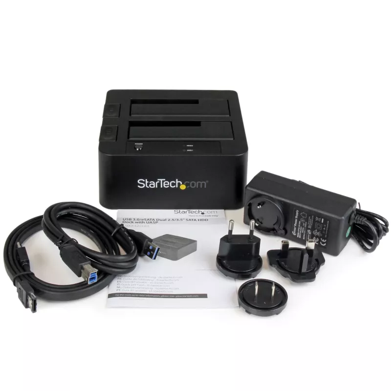 StarTech.com Dual-Bay USB 3.0 / eSATA to SATA Hard Drive Docking Station, USB Hard Drive Dock, External 2.5/3.5 inch SATA I/II/III SSD/HDD Docking Station, Hot-Swap Hard Drive Bays, Top-Loading