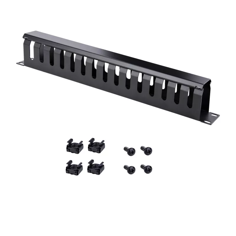 StarTech.com Horizontal 1U Server Rack Cable Management Finger Duct w/ Cover - 19 inch Network Rack Wire Duct Raceway Panel - Slotted Wire Duct