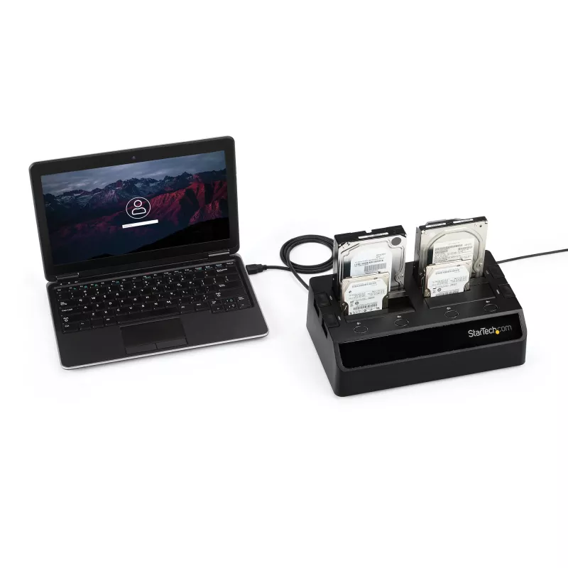 StarTech.com 4-Bay USB 3.0 to SATA Hard Drive Docking Station, USB Hard Drive Dock, External 2.5/3.5 inch SATA III SSD/HDD Docking Station, Hot-Swap Hard Drive Bay, Top-Loading