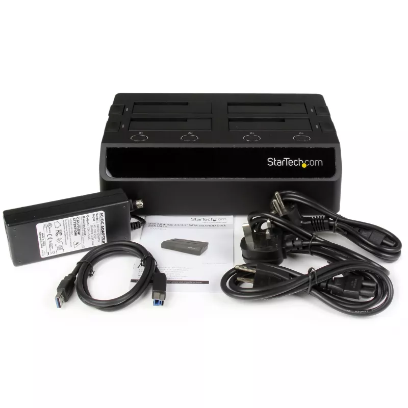 StarTech.com 4-Bay USB 3.0 to SATA Hard Drive Docking Station, USB Hard Drive Dock, External 2.5/3.5 inch SATA III SSD/HDD Docking Station, Hot-Swap Hard Drive Bay, Top-Loading