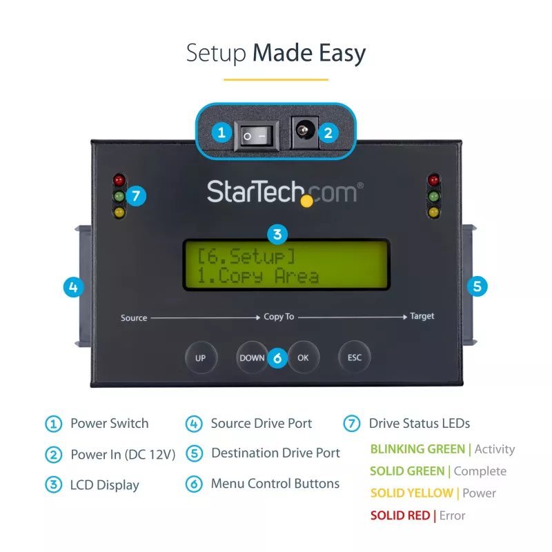 StarTech.com 1:1 Standalone Hard Drive Duplicator with Disk Image Manager For Backup and Restore, Store Several Disk Images on one 2.5/3.5 inch SATA Drive, HDD/SSD Cloner, No PC Required