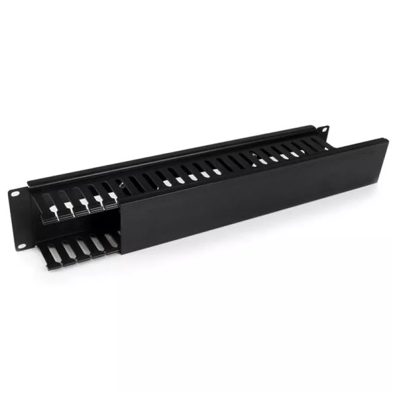 StarTech.com Horizontal 2U Server Rack Cable Management Finger Duct w/ Cover - 19 inch Network Rack Wire Duct Raceway Panel - Slotted Wire Duct