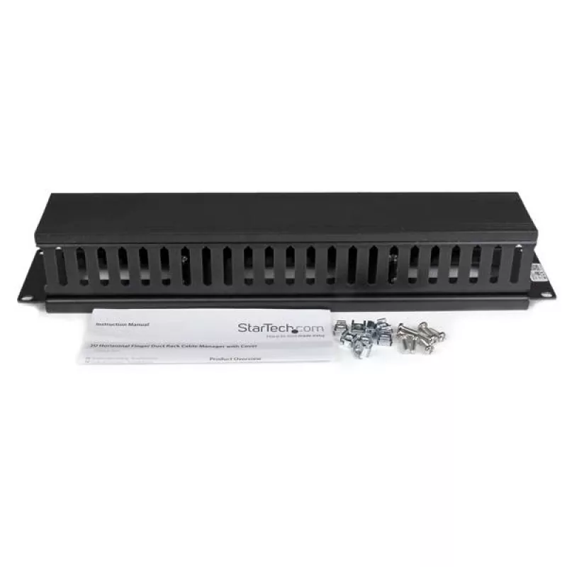 StarTech.com Horizontal 2U Server Rack Cable Management Finger Duct w/ Cover - 19 inch Network Rack Wire Duct Raceway Panel - Slotted Wire Duct