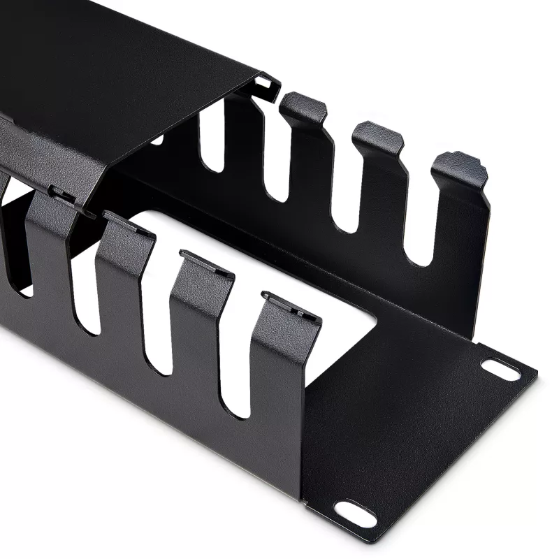 StarTech.com Horizontal 2U Server Rack Cable Management Finger Duct w/ Cover - 19 inch Network Rack Wire Duct Raceway Panel - Slotted Wire Duct
