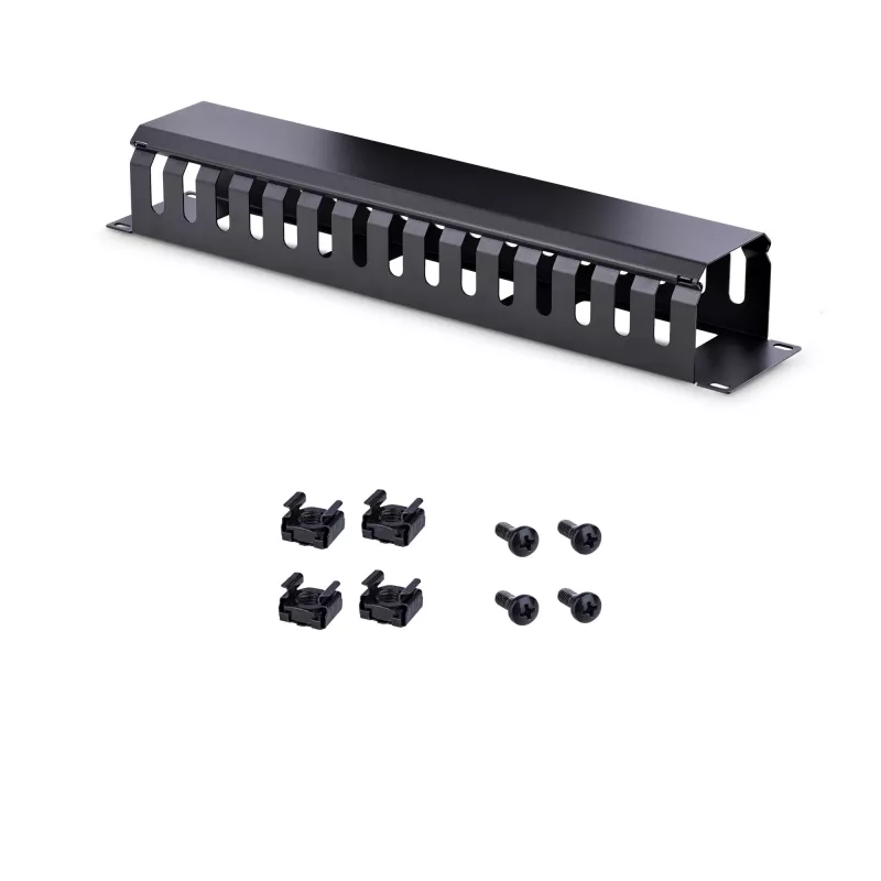 StarTech.com Horizontal 2U Server Rack Cable Management Finger Duct w/ Cover - 19 inch Network Rack Wire Duct Raceway Panel - Slotted Wire Duct