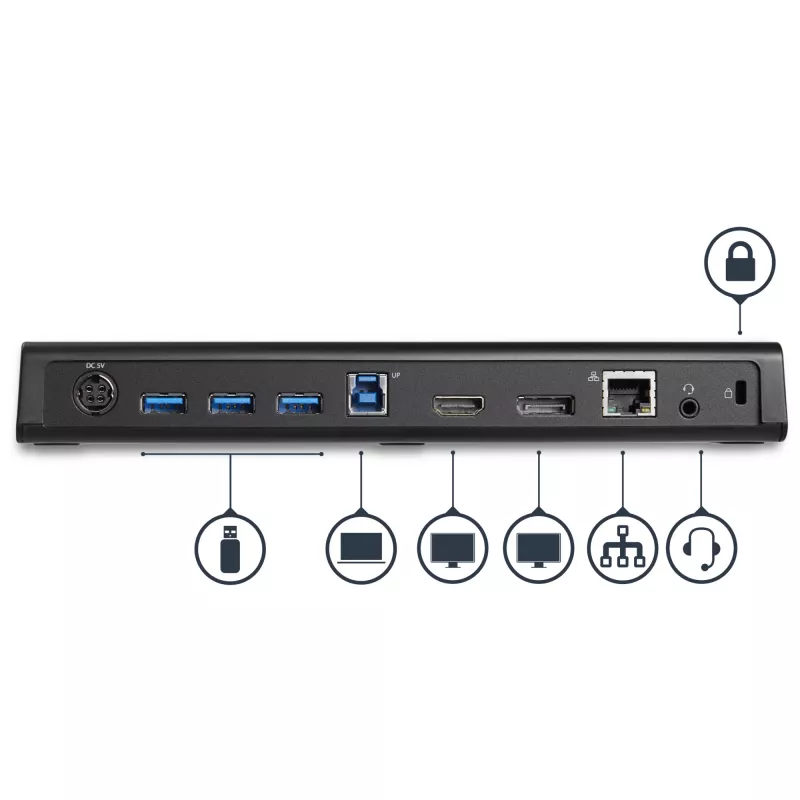 StarTech.com USB 3.0 Docking Station Dual Monitor with HDMI & 4K DisplayPort - USB 3.0 to 4x USB-A, Ethernet, HDMI and DP - USB Type A Universal Laptop Docking Station for Mac & Windows