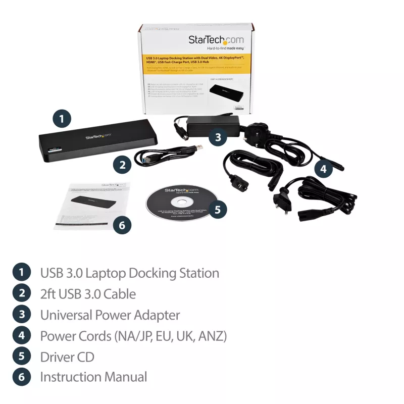 StarTech.com USB 3.0 Docking Station Dual Monitor with HDMI & 4K DisplayPort - USB 3.0 to 4x USB-A, Ethernet, HDMI and DP - USB Type A Universal Laptop Docking Station for Mac & Windows
