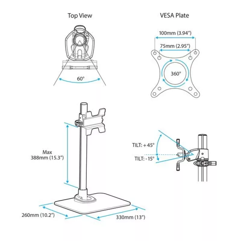 StarTech.com Single Monitor Stand - Adjustable - Steel - Silver