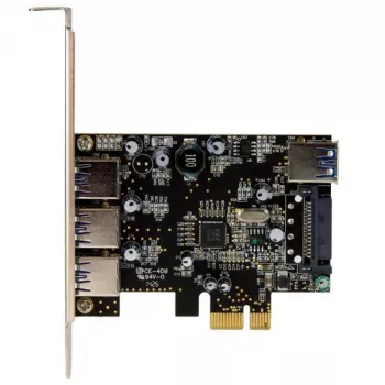 StarTech.com 4-Port PCI Express USB 3.0 Card, PCIe, USB 3.2 Gen 1 (3.1 Gen 1), Full-height / Low-profile, PCI 2.0, Black, Stainless steel, 3 m