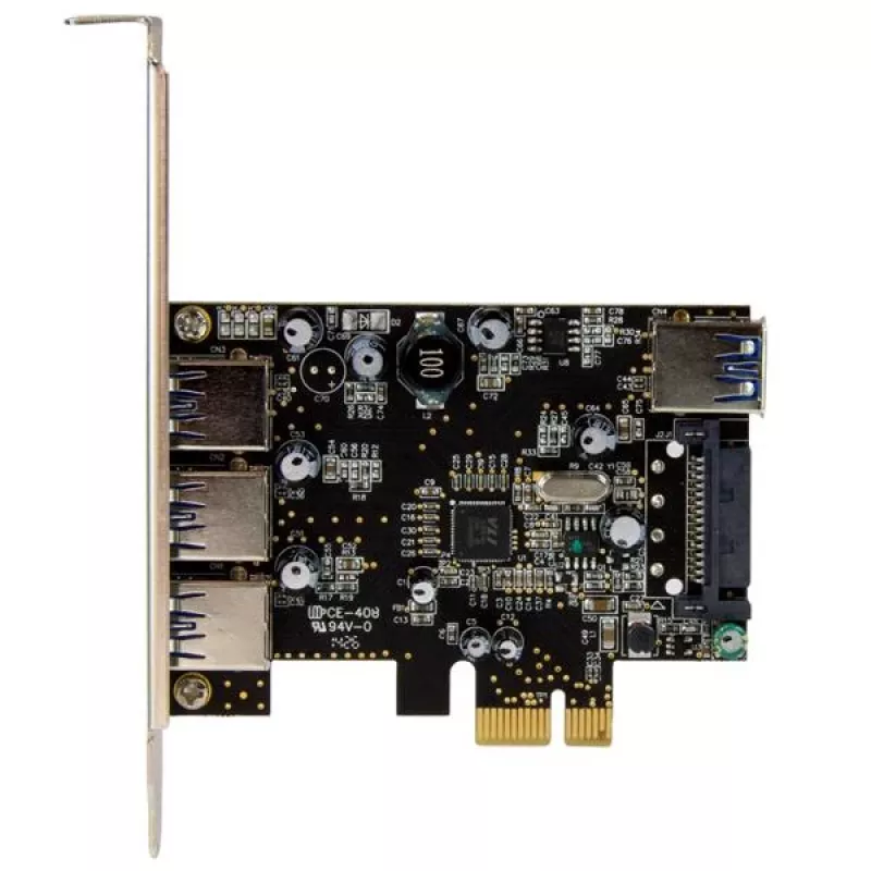 StarTech.com 4-Port PCI Express USB 3.0 Card, PCIe, USB 3.2 Gen 1 (3.1 Gen 1), Full-height / Low-profile, PCI 2.0, Black, Stainless steel, 3 m