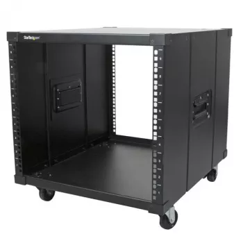 StarTech.com 4-Post 9U Mobile Open Frame Server Rack, Four Post Network Rack with Wheels, 19 inch Rolling Rack for Home/Office Narrow Floor Spaces, Small Data Rack for Computer/AV/IT Equipment - TAA Compliant